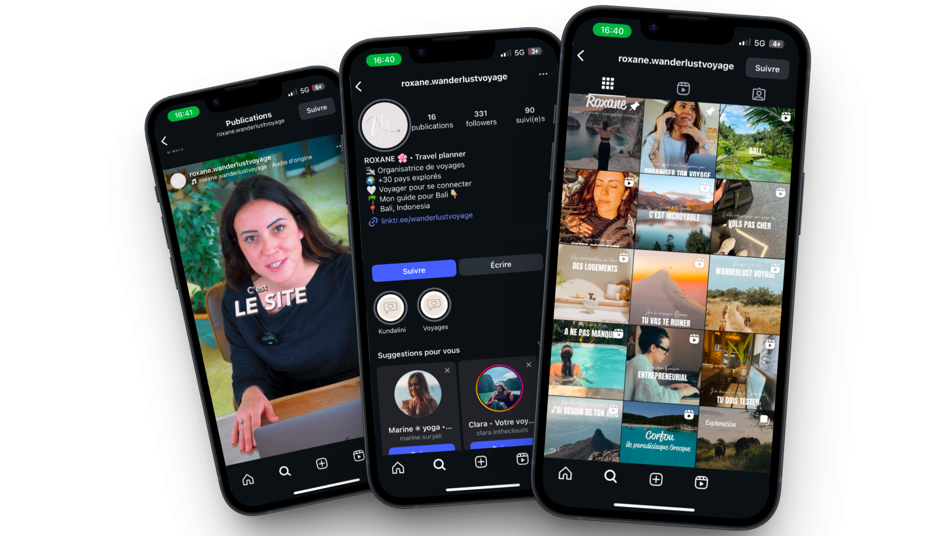 Création de contenu et gestion des réseaux sociaux Instagram et TikTok pour l'organisatrice de voyage Wanderlust Voyage