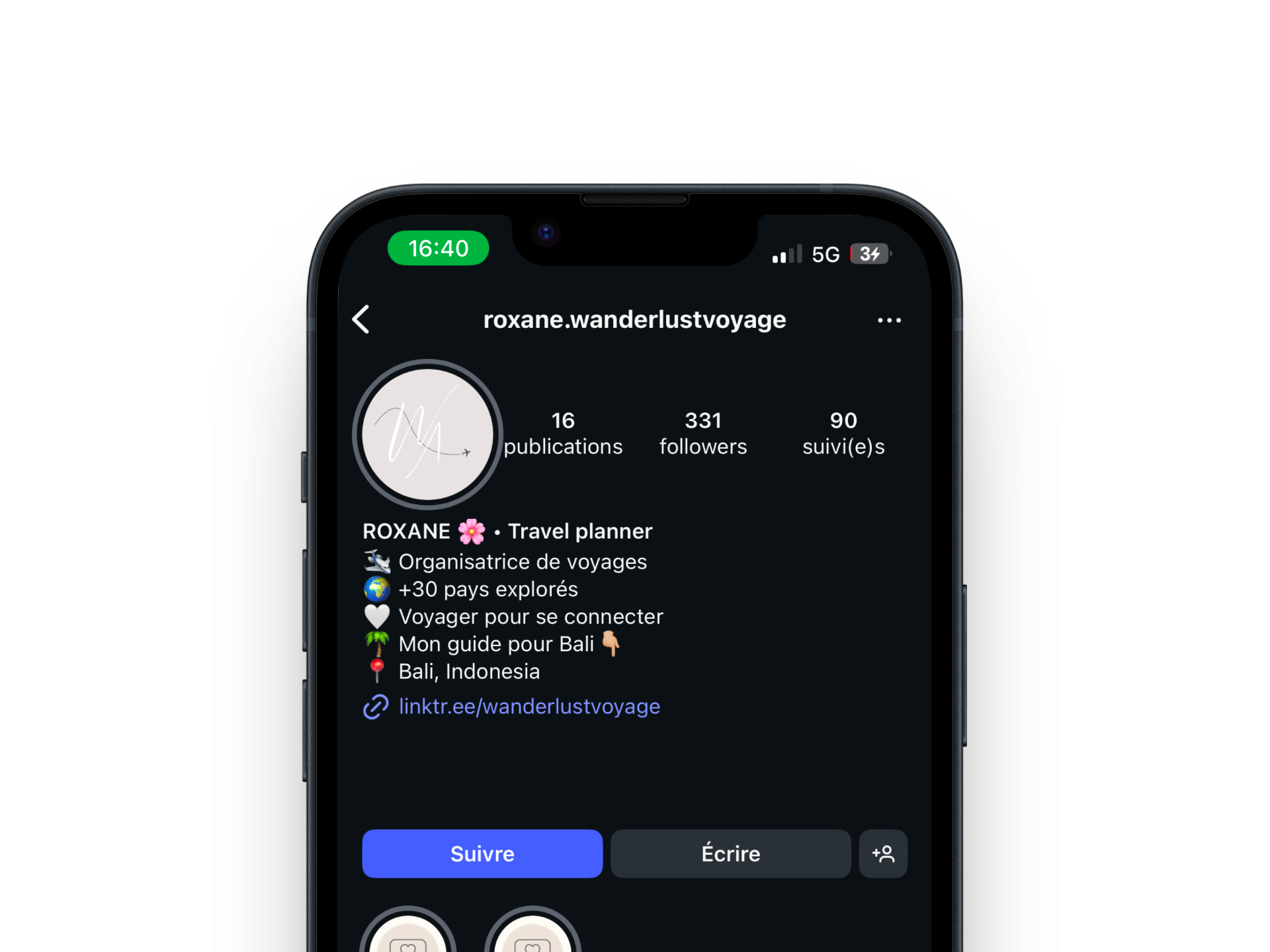 Création de contenu et gestion des réseaux sociaux Instagram et TikTok pour l'organisatrice de voyage Wanderlust Voyage